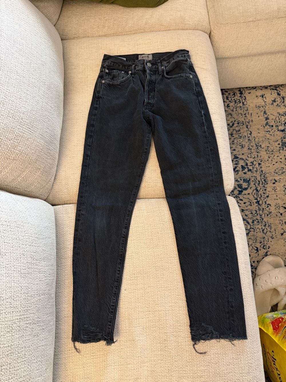AGOLDE Jamie Black High-Rise Straight Distressed Leg Jeans